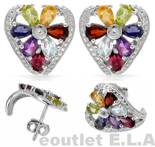 GENUINE GEMSTONE HEART SILVER EARRINGS-17x15mm